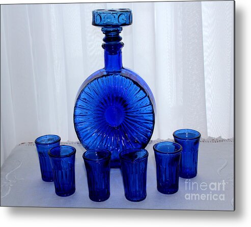 Whiskey Decanter Metal Print featuring the photograph Whiskey Decanter and Shot Glasses by Barbara A Griffin