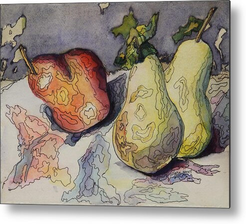Still Life Metal Print featuring the painting Happy Pears Rocking Out by Maria Hunt