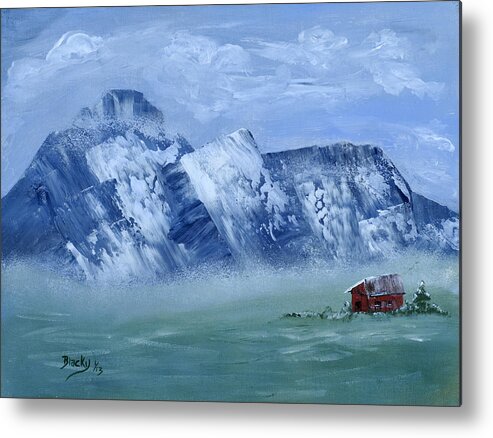 Red Barn Metal Print featuring the painting Winter Comes To The Valley by Donna Blackhall