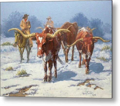 Longhorn Metal Print featuring the painting Winter Longhorns by Randy Follis