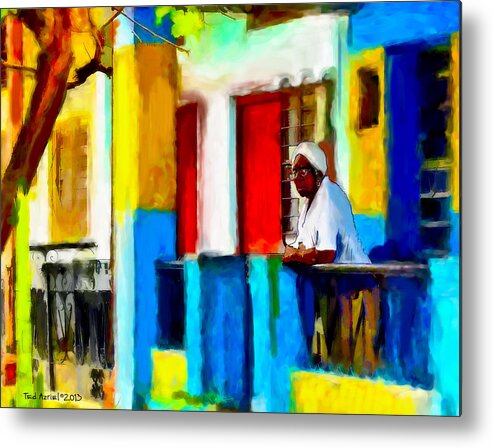 Cuban Art Metal Print featuring the painting Woman on a Balcony by Ted Azriel