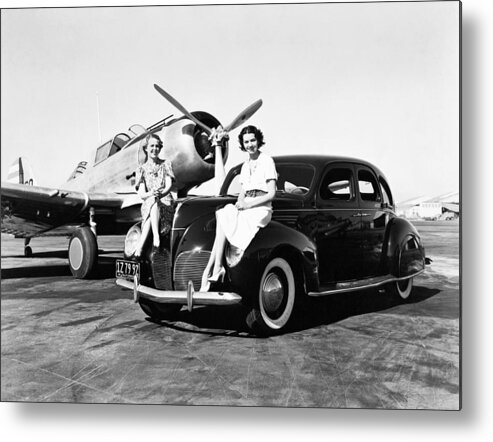 1035-713 Metal Print featuring the photograph Women, Lincolns And Airplanes by Underwood Archives