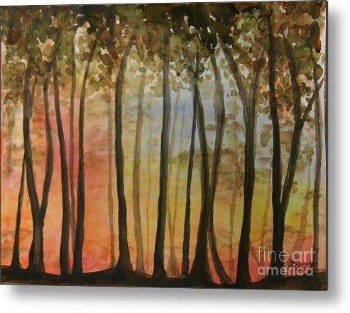 Landscape Metal Print featuring the painting Wooded Sunset by Bev Arnold