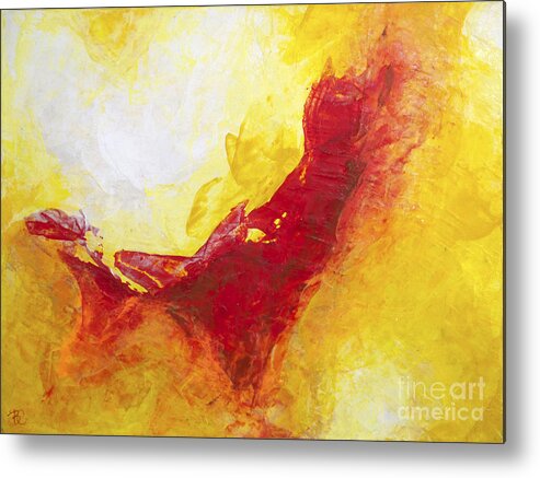 Yellow Red Abstract Painting Modern Abstract Metal Print featuring the painting Sun Flares by Belinda Capol