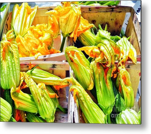 Squash Blossoms For Sale Metal Print featuring the photograph You Eat These? by Patricia Greer