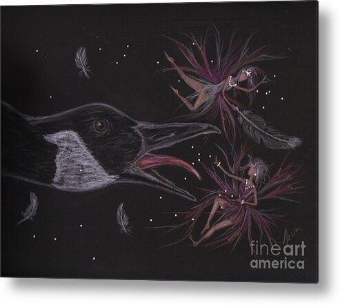 Goose Metal Print featuring the drawing You Told Me You Spoke Goose by Dawn Fairies