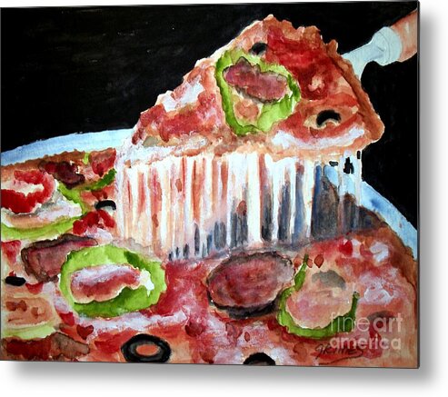 Pizza Metal Print featuring the painting Yummy Pizza Pie by Carol Grimes