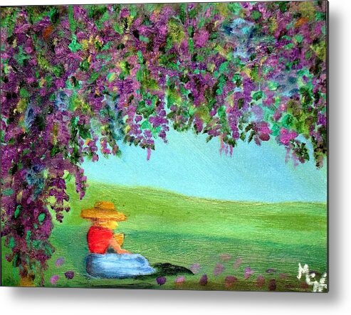 Wisteria Original Oil Painting Metal Print featuring the painting Beyond the Arbor by Margaret Harmon