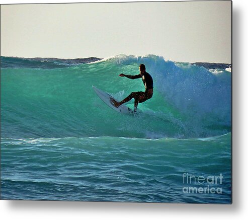 Surfer Metal Print featuring the photograph A-Bay Sunset Surfer by Bette Phelan