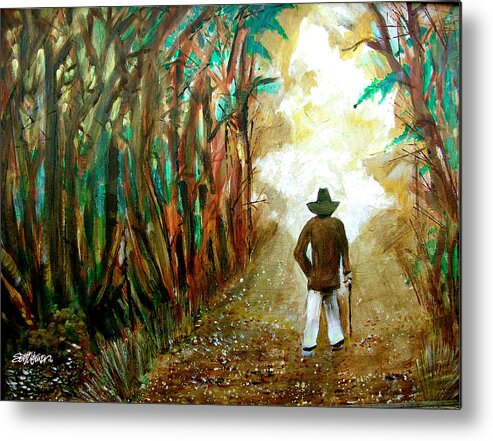 A Fall Walk In The Woods Metal Print featuring the painting A Fall Walk in the Woods by Seth Weaver