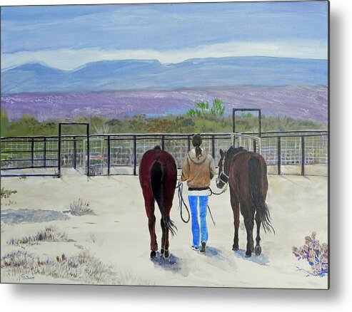 Horses Metal Print featuring the painting Texas - A Good Ride by Christine Lathrop