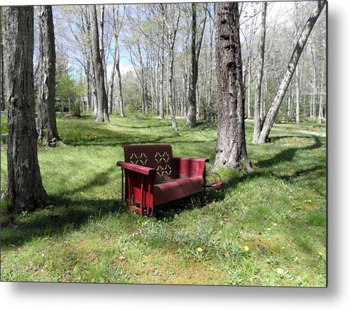 Old Metal Bench Metal Print featuring the photograph A perfect bench in the country by Kim Galluzzo Wozniak