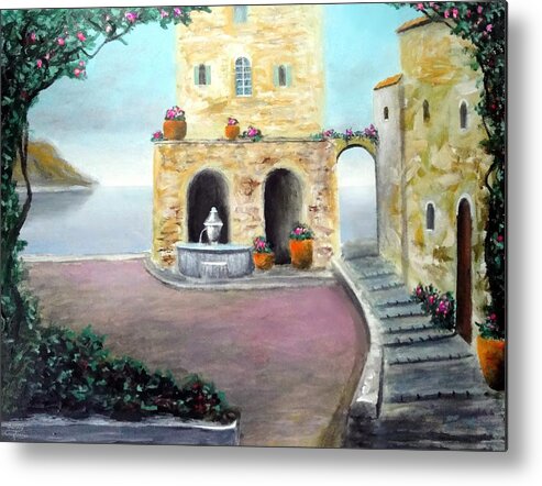 Ocean Town Metal Print featuring the painting Antica Villa Sul Mare by Larry Cirigliano