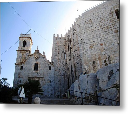 Peniscola Metal Print featuring the photograph Astonishing Peniscola Castle Exterior Brick Wall in Spain by John Shiron