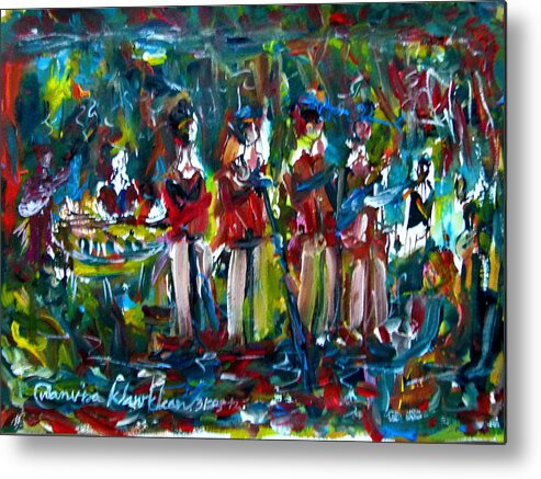 Abstract Metal Print featuring the painting Batak music and dance by the Band Samosir cottage dance by Wanvisa Klawklean
