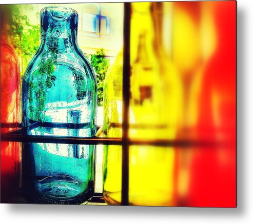 Bottles Metal Print featuring the digital art Blue yellow and red by Olivier Calas