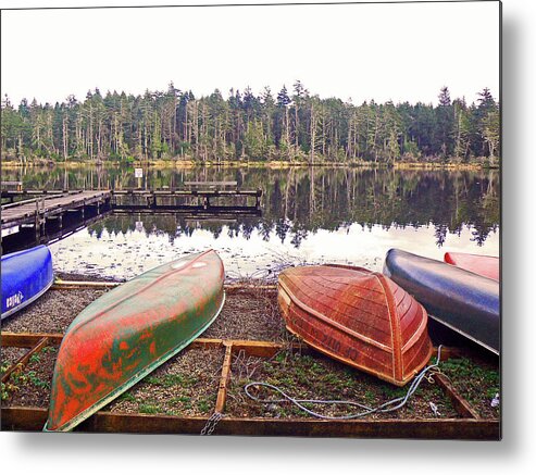 Boats Metal Print featuring the photograph Canoes On The Side by Pamela Patch
