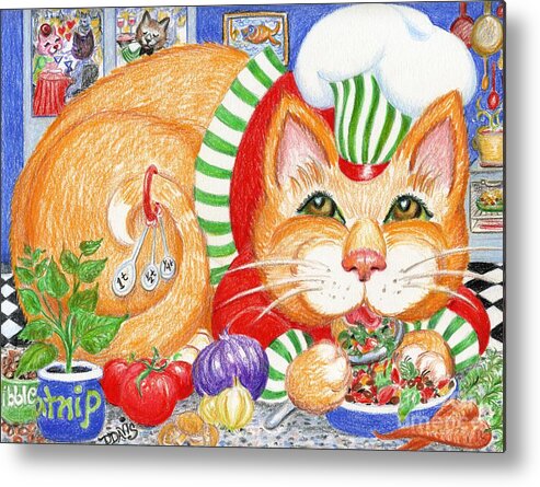 Cat Metal Print featuring the drawing Catzi Cacciatore by Dee Davis