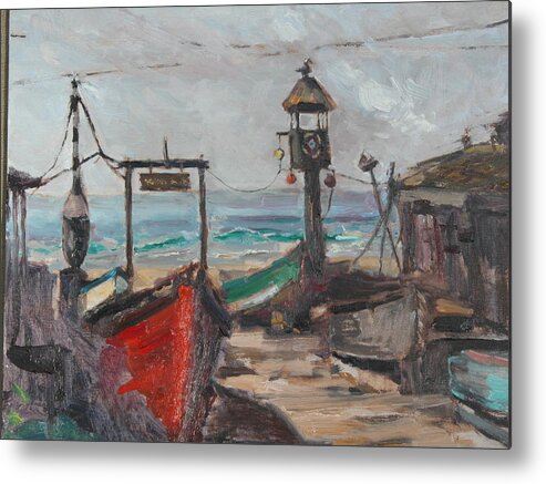 Contemporary Boat & Bait Metal Print featuring the painting Crabby's Shack by Joyce Snyder