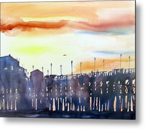 Pier Metal Print featuring the painting Fishing at Sunset by Tom Riggs