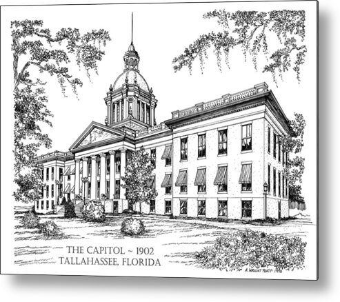 Strong Metal Print featuring the drawing Florida Capitol 1902 Ink by Audrey Peaty