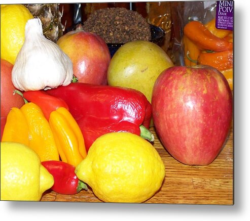Digital Photography Artwork Photographs Metal Print featuring the digital art Fruit And Vegetables by Laurie Kidd
