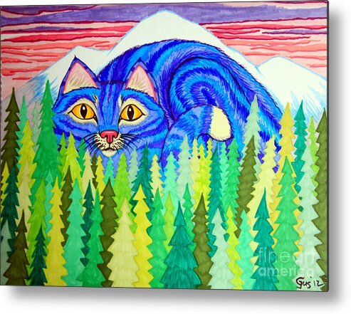 Cat Metal Print featuring the drawing Giant Purple Striped Cat by Nick Gustafson