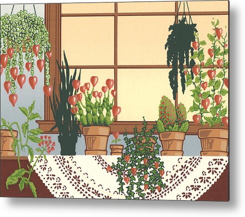 Hearts Serigraph Metal Print featuring the relief Hearts A' Bloom by Anne Gifford