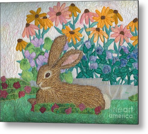 Rabbit Art Print Metal Print featuring the tapestry - textile Henry by Denise Hoag