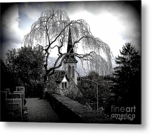 Switzerland Metal Print featuring the photograph High on the hill peace and eternal rest reign by Mariana Costa Weldon
