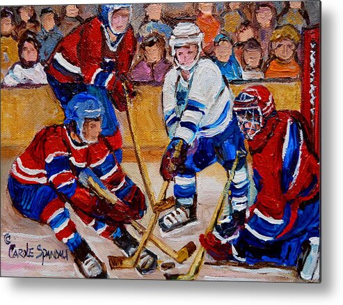 Hockey Metal Print featuring the painting Hockey Game Scoring The Goal by Carole Spandau