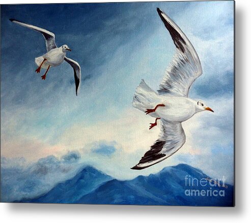 Seagulls Metal Print featuring the painting In Flight by Julie Brugh Riffey