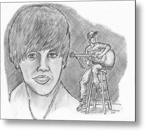  Metal Print featuring the drawing Justin Bieber- Bieber Fever by Chris DelVecchio