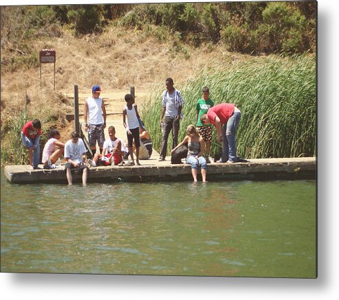 Lake Shabot Metal Print featuring the photograph Kids by the lake by Hiroko Sakai