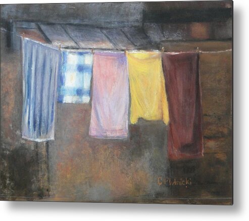 Clothsline Metal Print featuring the pastel Laundry Day by Cindy Plutnicki