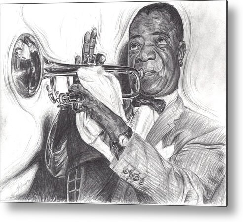 Satchmo Metal Print featuring the drawing Louis Armstrong by Michael Morgan