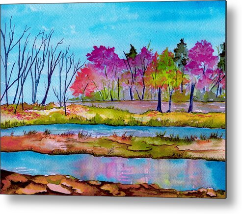 Landscape Metal Print featuring the painting Magenta Woods by Brenda Owen