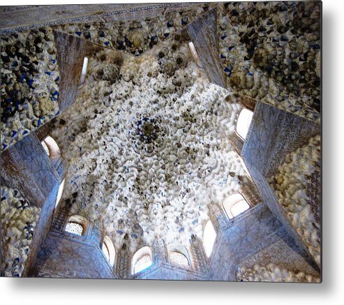 Antique Metal Print featuring the photograph Magnificent Antique Ceiling Architecture and Detailed Art Work Granada Spain by John Shiron