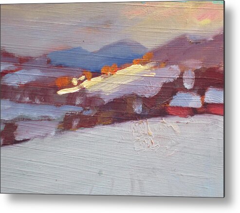 Winter Sunshine. Red Barns Metal Print featuring the painting Mid Winter in New York by Len Stomski