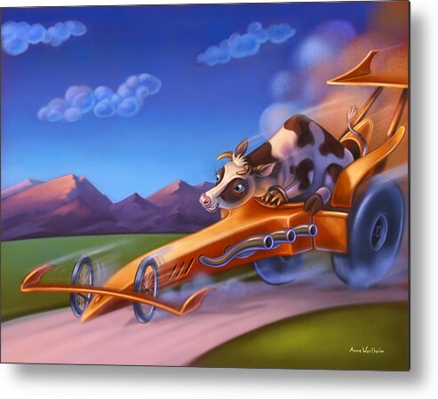 Cow Metal Print featuring the mixed media Minny Moo gone cruising by Anne Wertheim