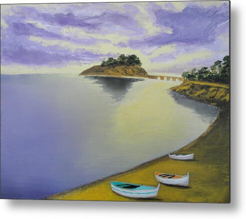 Boats Metal Print featuring the painting Morning Sea by Larry Cirigliano