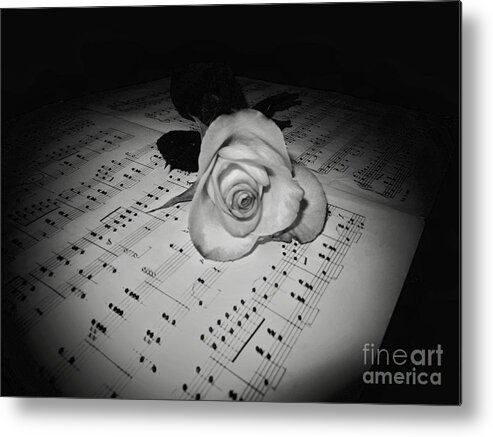 Music Metal Print featuring the photograph Music Rose in Black and White by Joyce Kimble Smith