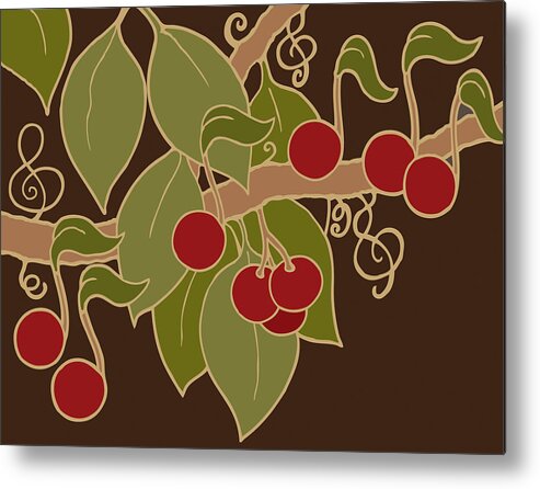 Music Metal Print featuring the digital art Musical Cherries Rectangle by Linda Ruiz-Lozito