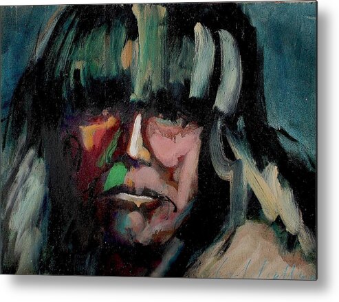 Portraits Metal Print featuring the painting Native American by Les Leffingwell