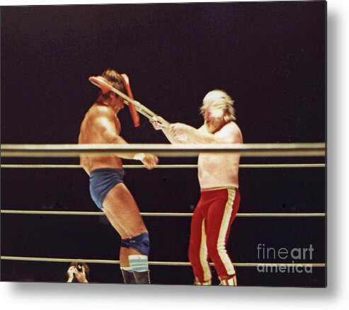 Old School Wrestling Metal Print featuring the photograph Old School Wrestling Chair Shot to the Head on Don Muraco by Moondog Mayne by Jim Fitzpatrick