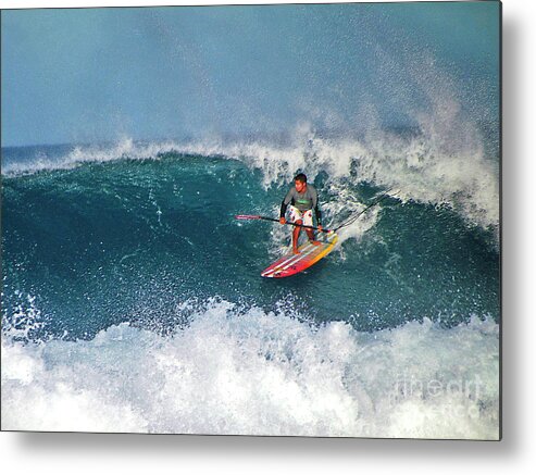 Paddleboard Surfer Metal Print featuring the photograph Paddleboarder Rides the Break by Bette Phelan