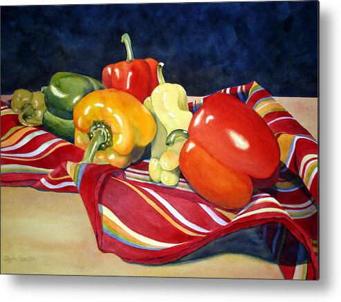 Still-life Metal Print featuring the painting Painted Peppers by Daydre Hamilton