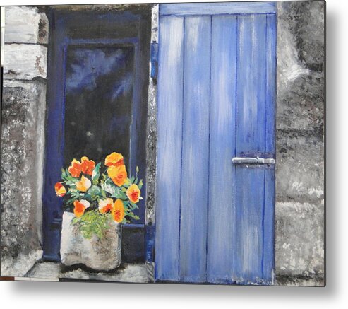 Windowsill Metal Print featuring the painting Poppies on the Windowsill by Cindy Plutnicki