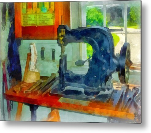 Sewing Machine Metal Print featuring the photograph Sewing Machine in Harness Room by Susan Savad