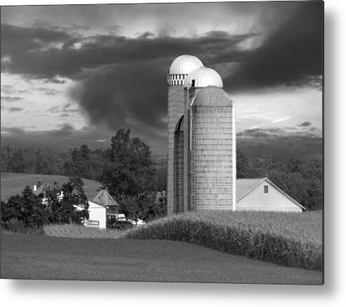 Farm Metal Print featuring the photograph Sunset On The Farm BW by David Dehner